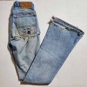 Vintage Mudd Y2K 90’s Low Rise Flared Distressed Destroyed Denim Jeans Size 1